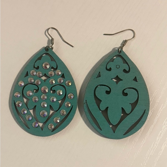 Turquoise Western Rhinestone Earrings - Picture 2 of 3